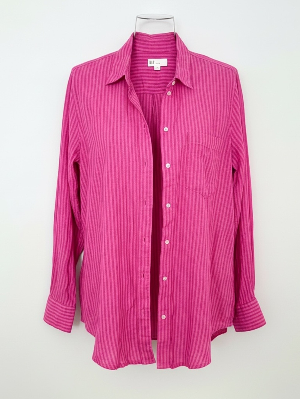 GAP Hot Pink Striped Button-Down Shirt Linen